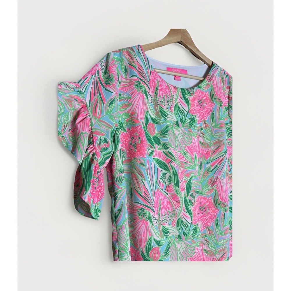 Lilly Pulitzer Blouse Women's Soleil Pink Darlah Lileeze Beach Coastal Size S